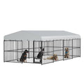 Garvee Outdoor Heavy Duty Large Dog Kennel, Walk-in Dog Cage with Metal Gate & Secure Lock, Large Dog Enclosure with Waterproof Roof, Includes Feeding Doors & Bowls for Backyard, 10x20x6 ft