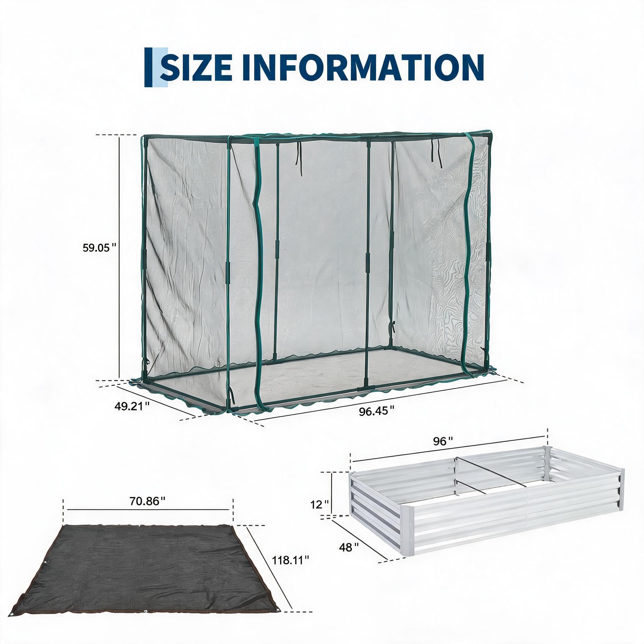 Garvee 8 x 4 x 1 FT Galvanized Raised Garden Bed with Crop Cage, 60% Shade Cloth, Zippered Mesh Doors & Pest Barrier for Vegetables, Herbs and Flowers, Silver