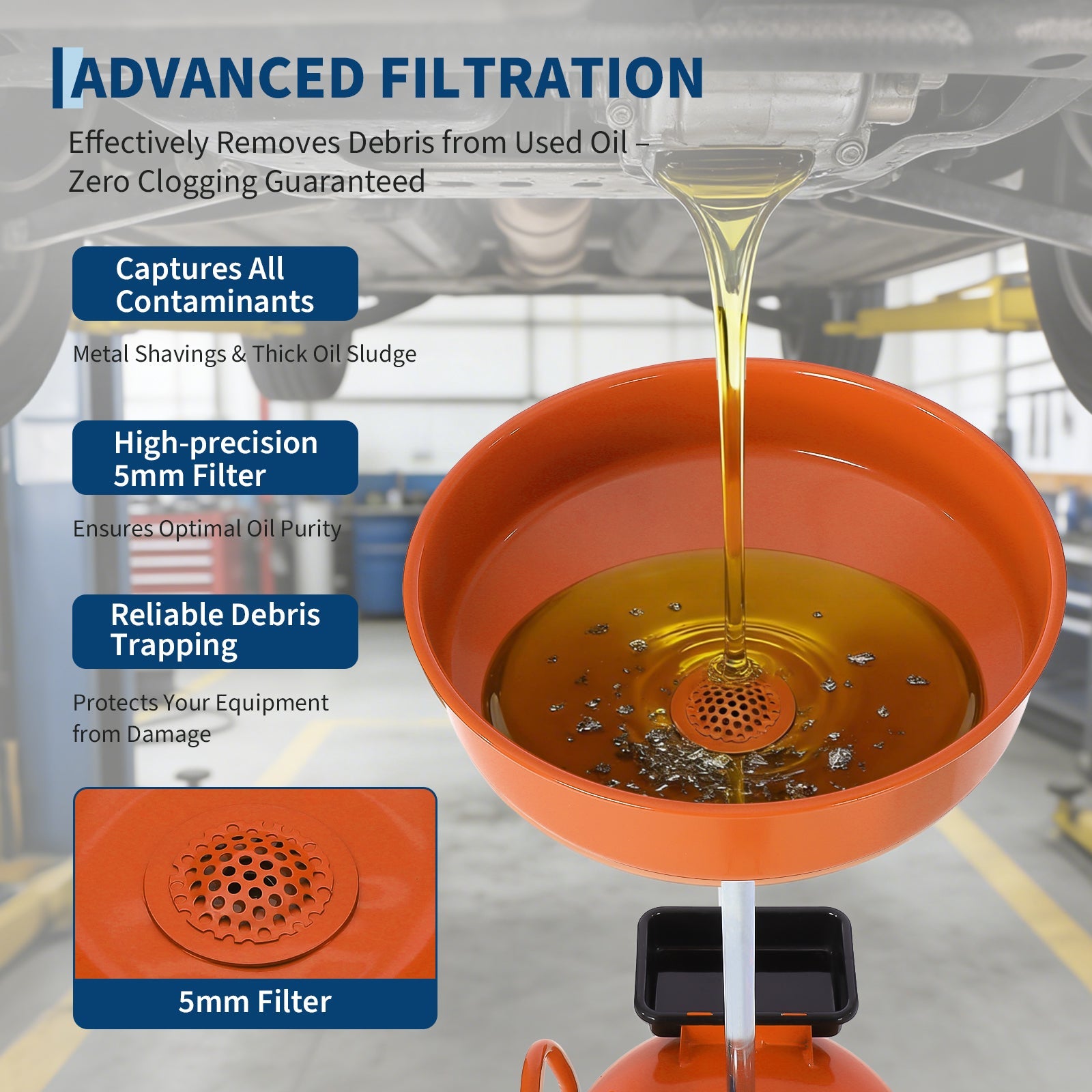 Garvee 20 Gallon Waste Oil Drain Tank with Adjustable Funnel, Air-Operated, Heavy-Duty Steel, Rust-Resistant, Portable with Casters, for Auto Repair Shops