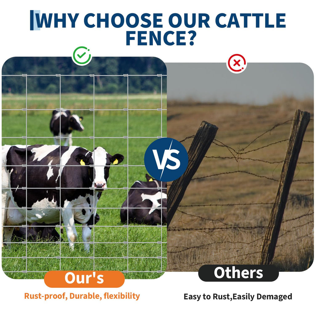 Garvee Farm Fence 5x164 ft, High Strength Galvanized Cattle Fence, Heavy Zinc Coating Wire Fence for Hog, Deer, Goat, Sheep, Weather Resistance, Perfect for Livestock, Animal, Yard, Garden Pr