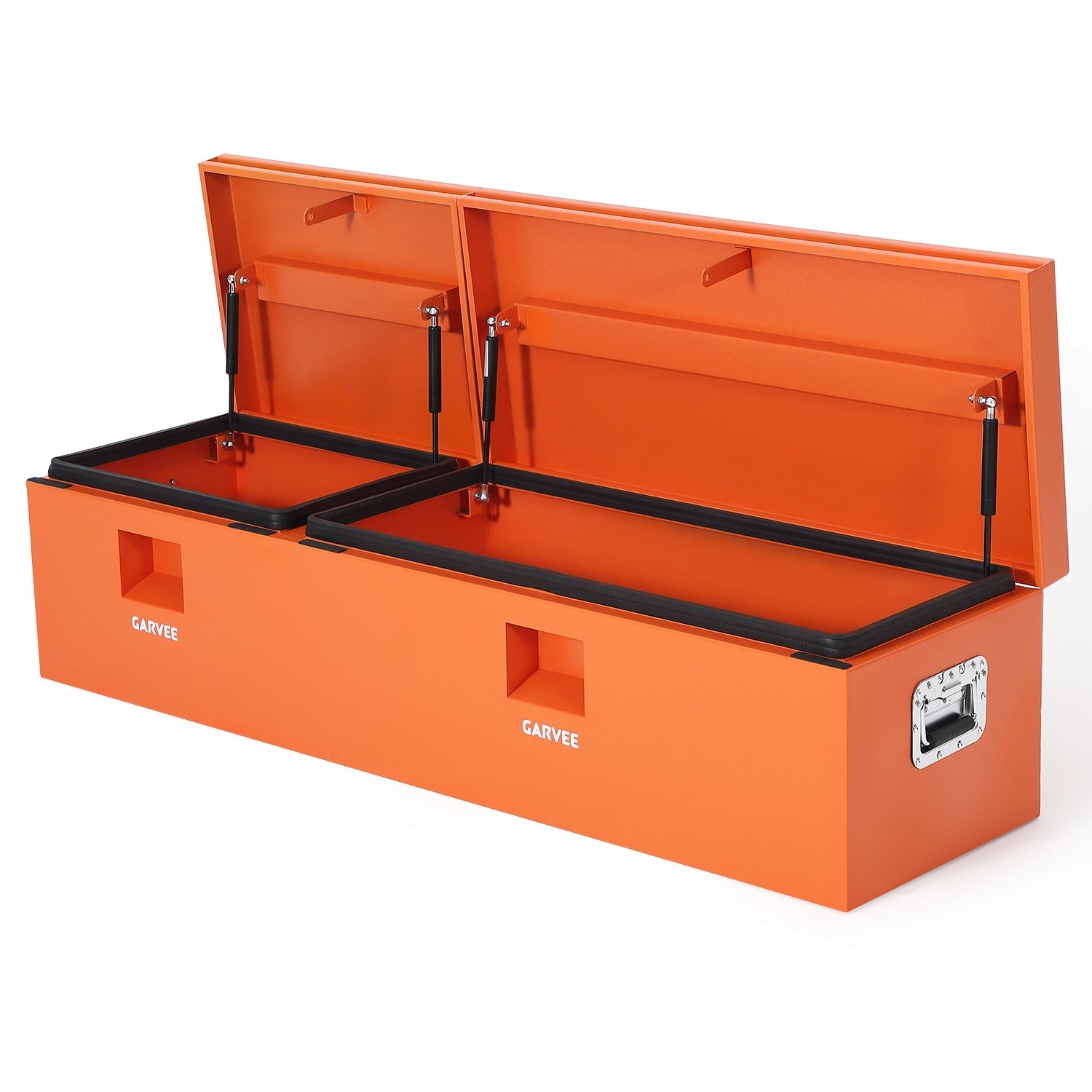 Garvee 56"X16"X14" Heavy Duty Steel Truck Bed Tool Box – Double Lid, Grooved Weatherproof Metal Chest with T-Handle & Side Handle, Durable Organizer for Pickup Truck, RV, Trailer, Front Double, Orange