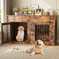 Garvee 60" Dog Crate Furniture for 2 Dogs, Heavy Duty Dog Kennel Furniture TV Stand with 2 Drawers, Dog Crates for Small Medium Dogs, Dog Cage End Table for Indoor Use,Vintage Brown