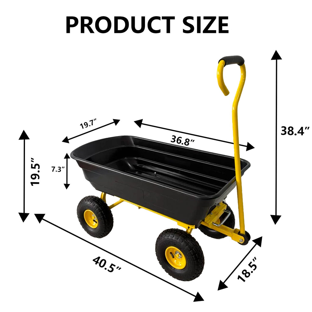 Garvee 600 Lbs Garden Dump Cart, Heavy Duty Outdoor Wagon with Quick Release & 10" All-Terrain Wheels for Yard Work – Black & Yellow