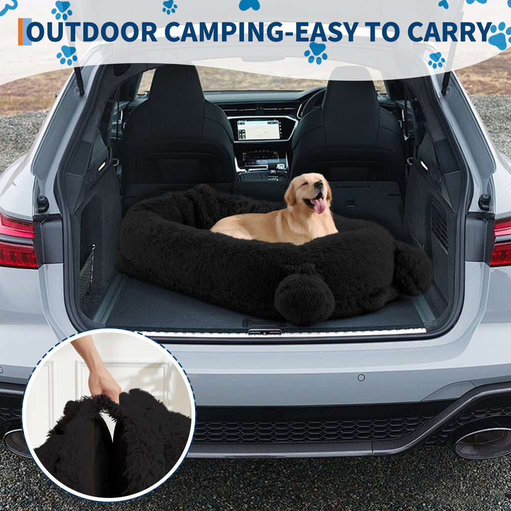 Garvee Human Dog Bed, 71 in x45 in x12 in Large Dog Bed with Blanket, Storage Pockets, Portable Handle, Removable Cover, Human Size Pet Bed for Adult, Black