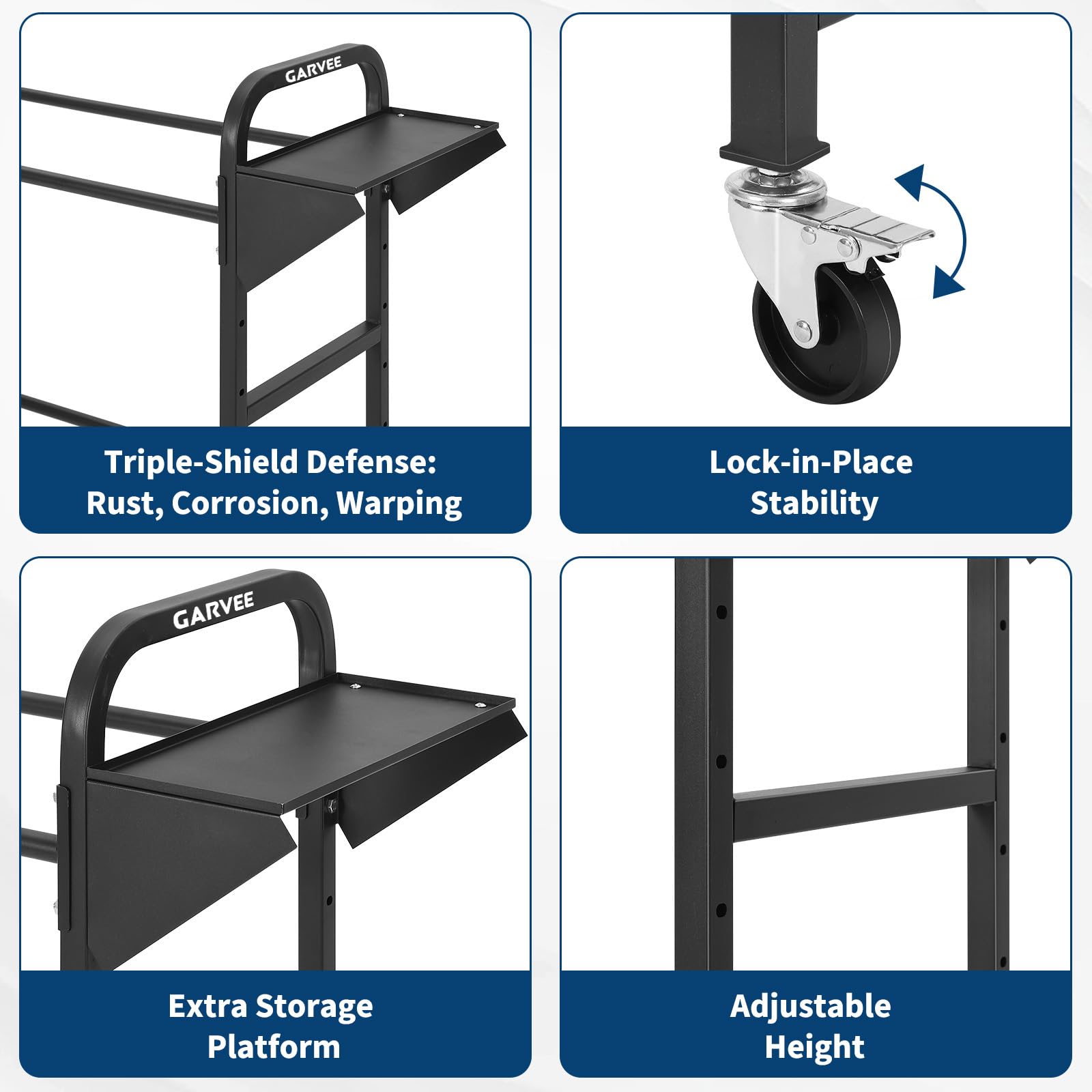 Garvee Adjustable Rolling Tire Storage Rack 500 lbs Capacity Locking Casters Steel Durable Garage Shop Organizer