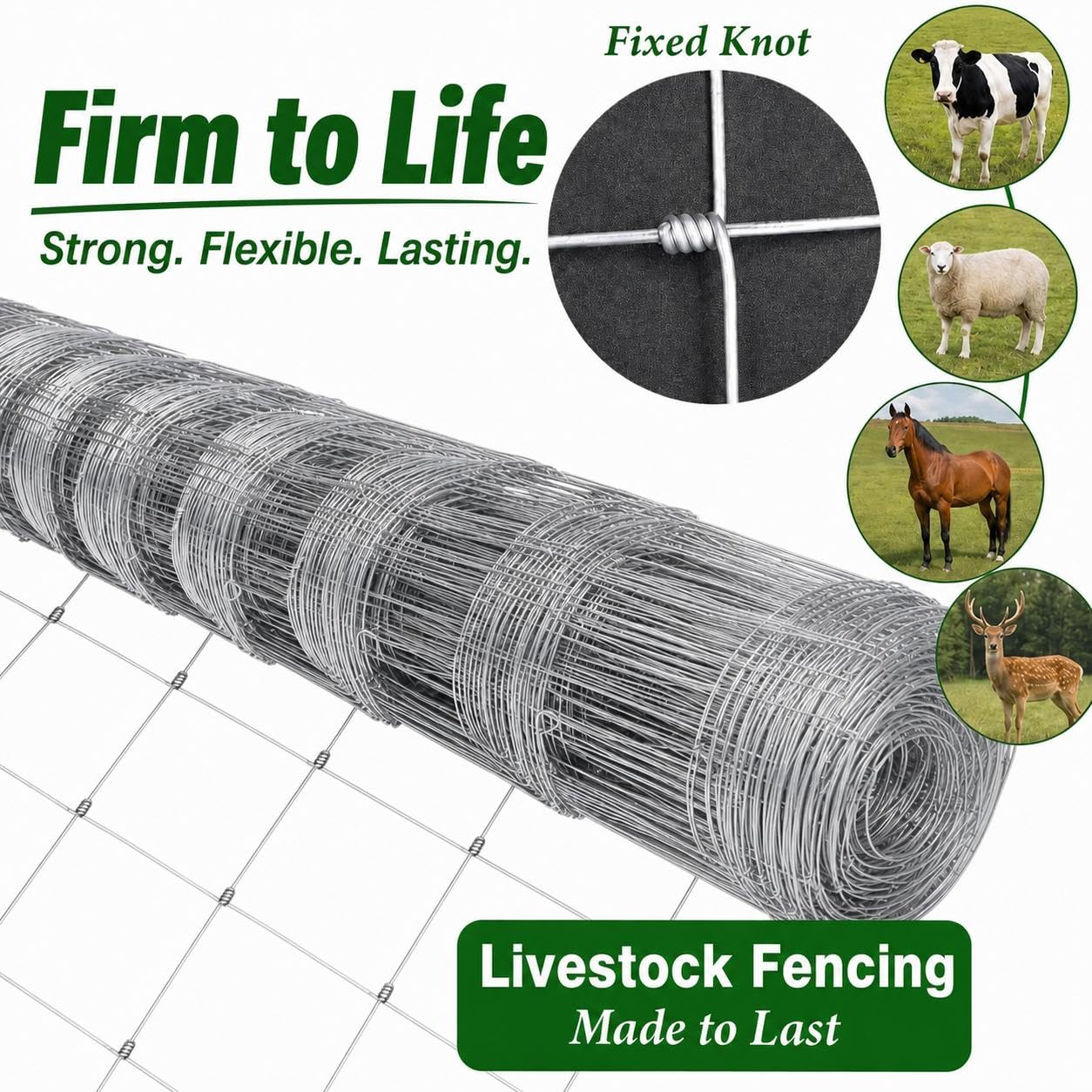 Garvee 6' × 164' Farm Fence Roll, 12 Gauge Galvanized Woven Wire for Cattle, Goats and Pasture