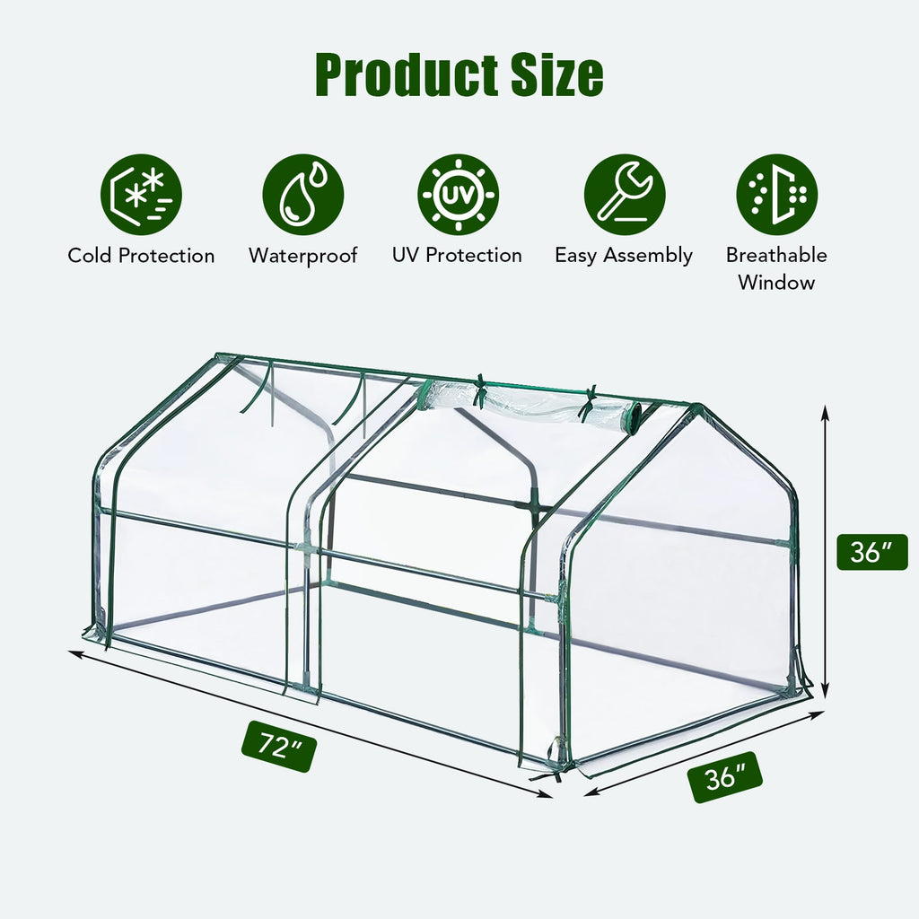 Garvee Portable Mini Greenhouse 71" × 36" × 36", 0.09 mm Clear PVC Cover, 16 mm Steel Frame and Roll-Up Zipper Door for Patios and Gardens