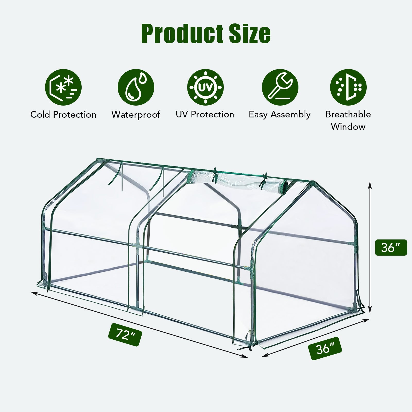 Garvee Portable Mini Greenhouse 71" × 36" × 36", 0.09 mm Clear PVC Cover, 16 mm Steel Frame and Roll-Up Zipper Door for Patios and Gardens