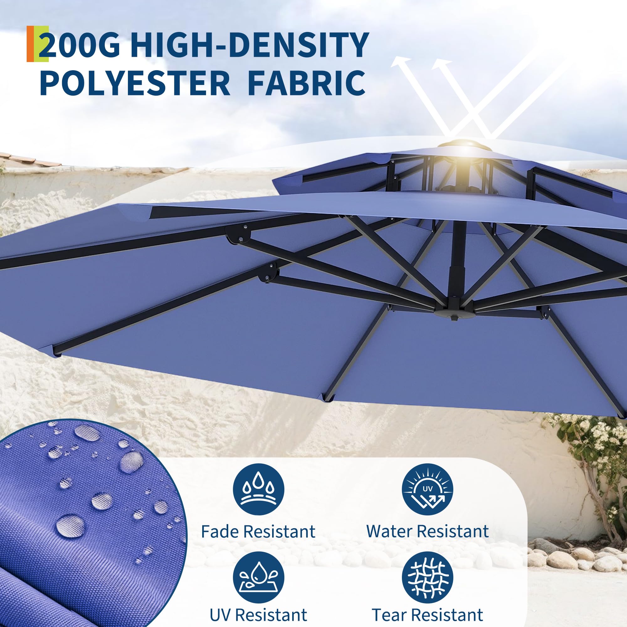 Garvee 10FT Offset Cantilever Patio Umbrella – 360° Rotation, Easy Tilt, UV Protection, Fade-Resistant Polyester – Large Outdoor Sun Shade Parasol for Pool, Deck, Garden, Backyard, Navy Blue