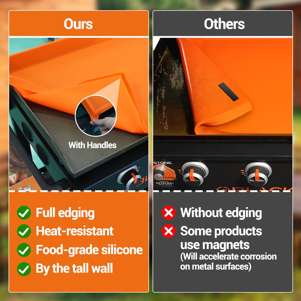 Garvee 2-Pack Orange Silicone Griddle Cover & Accessories Set - 36 inch Griddle Mat and 16 inch Non-Stick Grill Protector - Thick, Reusable Food-Grade Silicone for Blackstone & Grills - Dirt & Rust Protectio