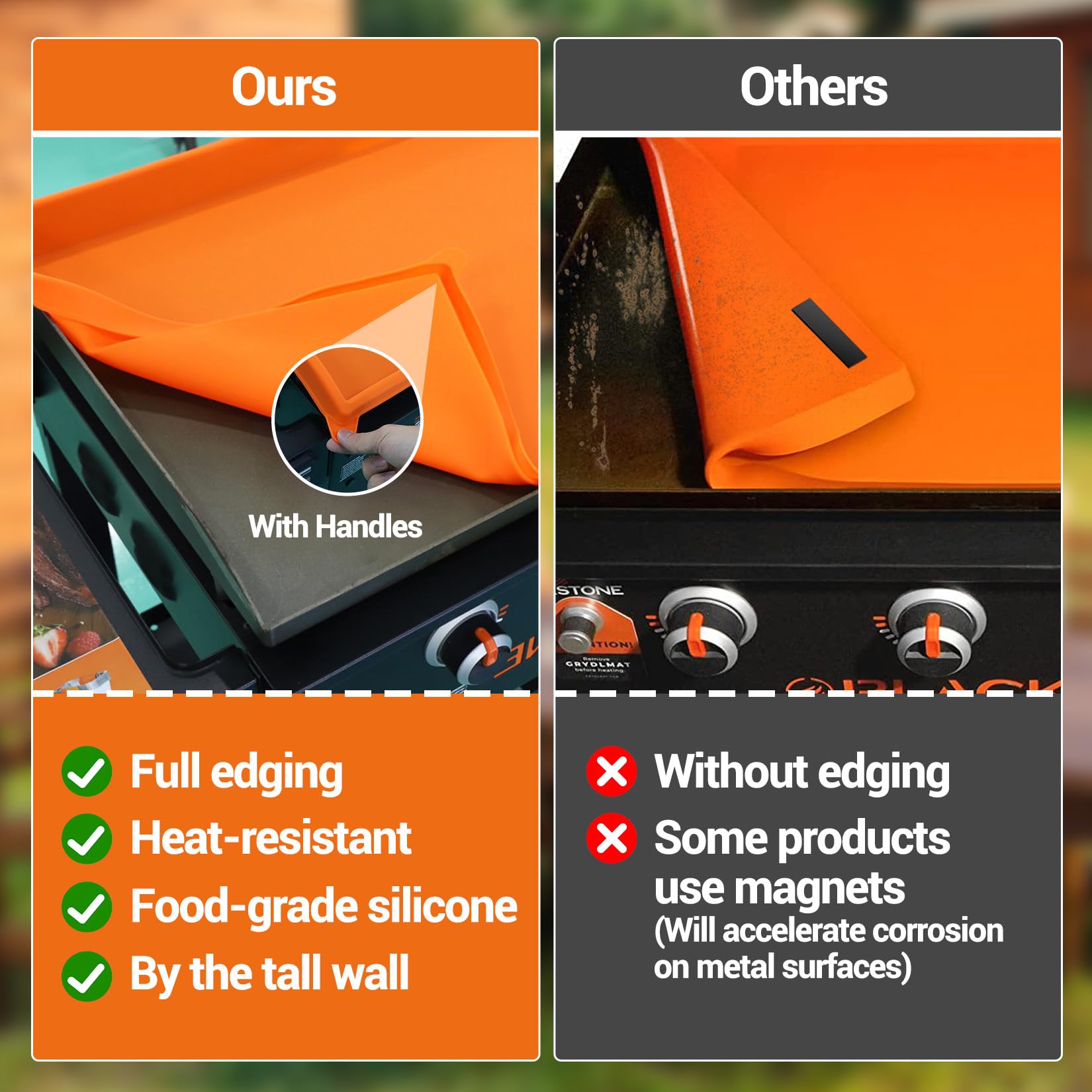 Garvee 2-Pack Orange Silicone Griddle Cover & Accessories Set - 36 inch Griddle Mat and 16 inch Non-Stick Grill Protector - Thick, Reusable Food-Grade Silicone for Blackstone & Grills - Dirt & Rust Protectio