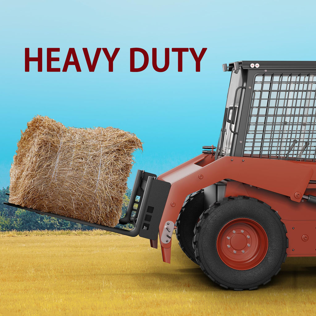 Garvee 4000 lbs Heavy Duty Skid Steer Pallet Fork Attachment - 48" Adjustable Blades, 2" Receiver Hitch & Hay Spear Sleeves - 45.5" Quick Attach Frame Compatible with Kubota & Tractor Loaders