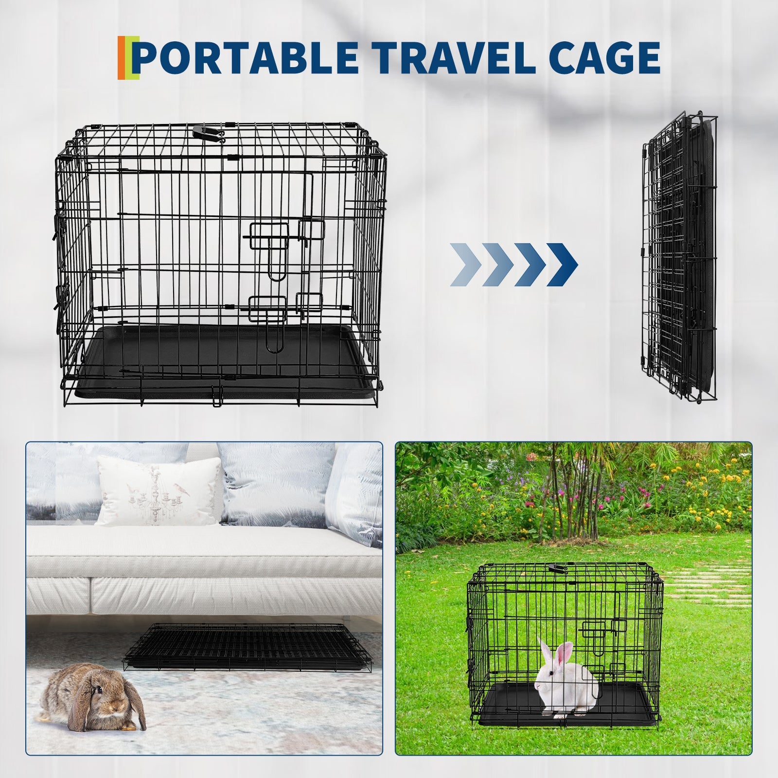 Garvee Collapsible Metal Wire Cage for Small Animals - Durable Mesh Floor, Slide-Out Removable Tray, Double Door, Rust-Resistant - Indoor/Outdoor Carrier for Rabbits, Chinchillas, Guinea Pigs, Ferrets - Size: 60×44×49cm