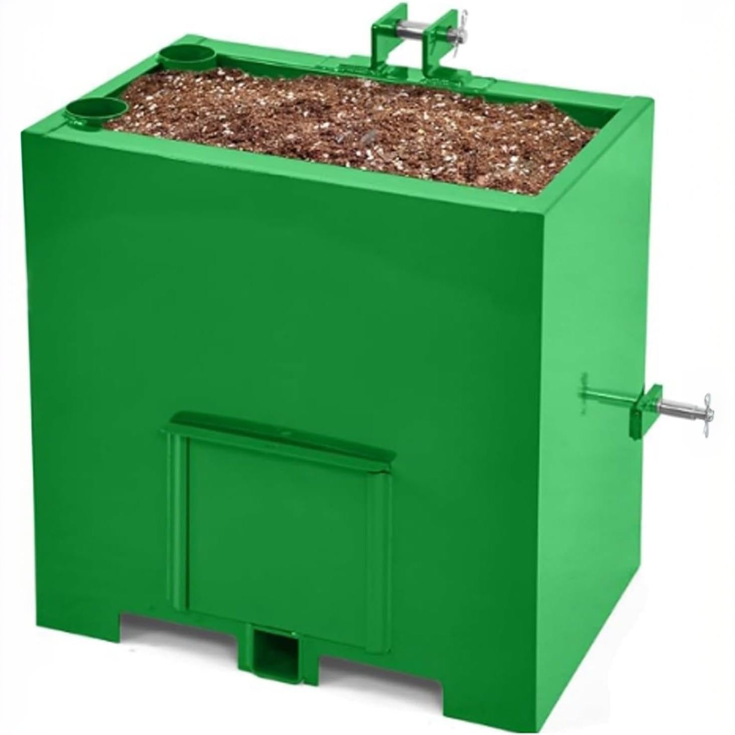 Garvee Heavy Duty Steel Tractor Ballast Box - 3 Point Hitch, Category 1 Compatible - Quick Hitch Receiver, Rear Counterweight Toolbox - Green - 800 lbs Capacity, 5.3 Cu.ft