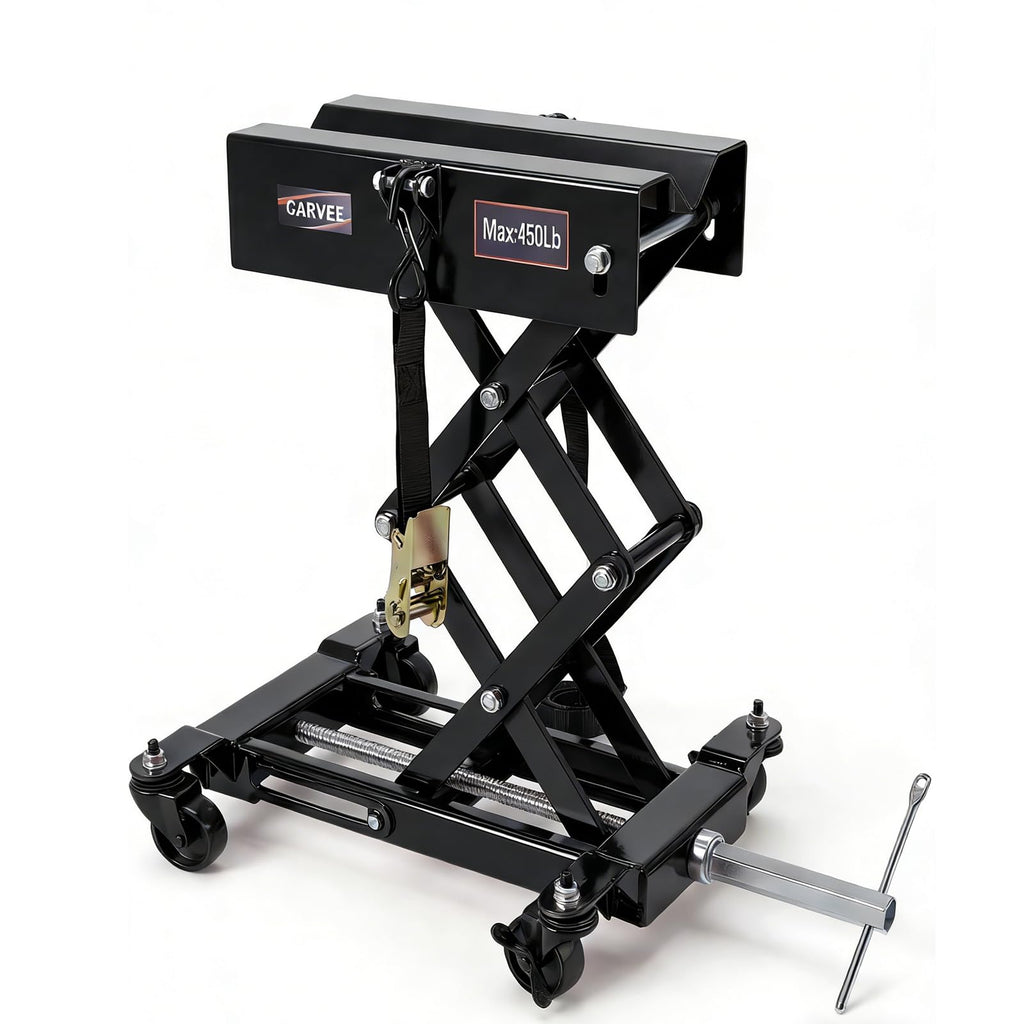 Garvee 450 lbs Transmission Jack - Low-Profile 7"-23" Lift, Heavy-Duty Steel Design with Safety Straps and 4 Swivel Wheels for Garage Use, Black