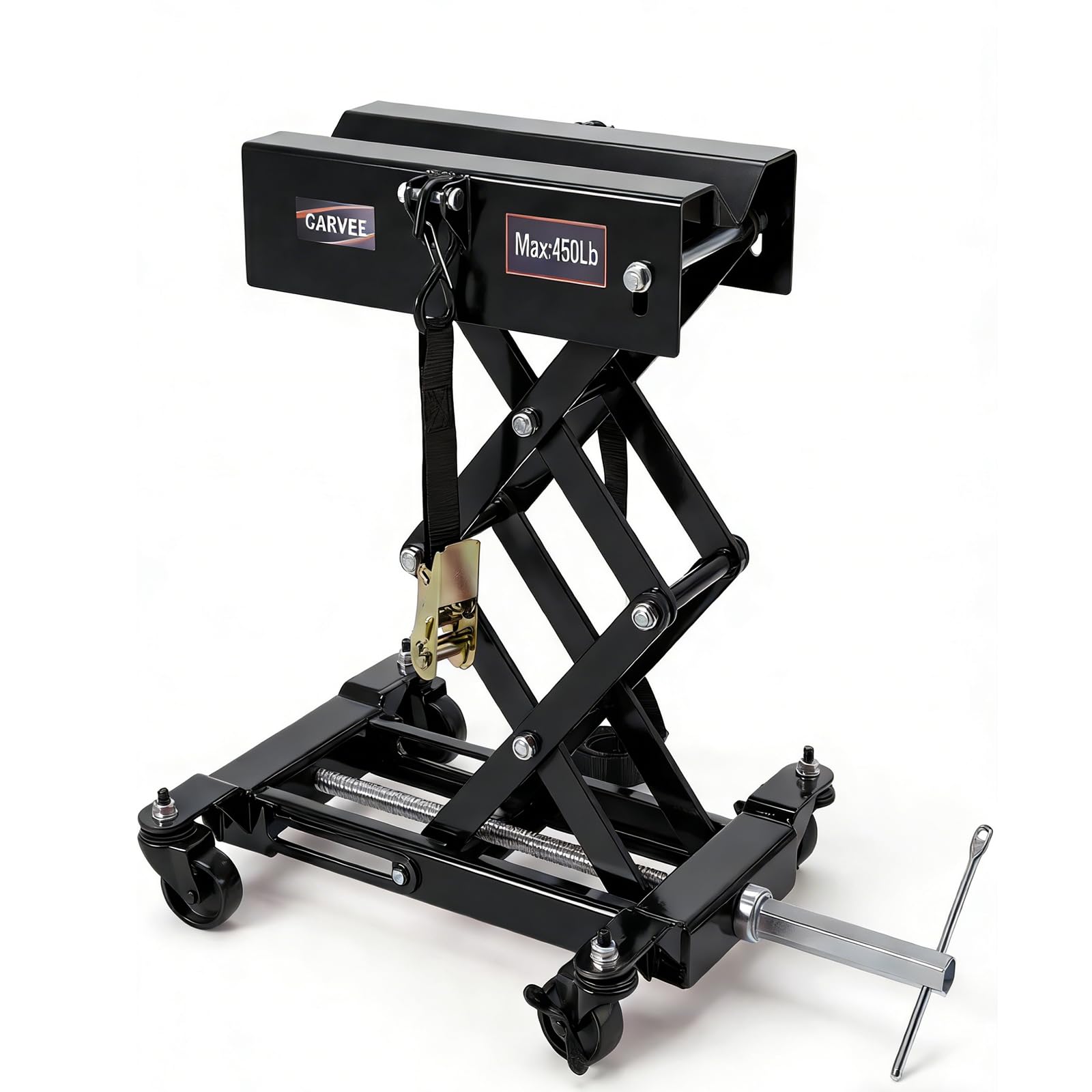 Garvee 450 lbs Transmission Jack - Low-Profile 7"-23" Lift, Heavy-Duty Steel Design with Safety Straps and 4 Swivel Wheels for Garage Use, Black