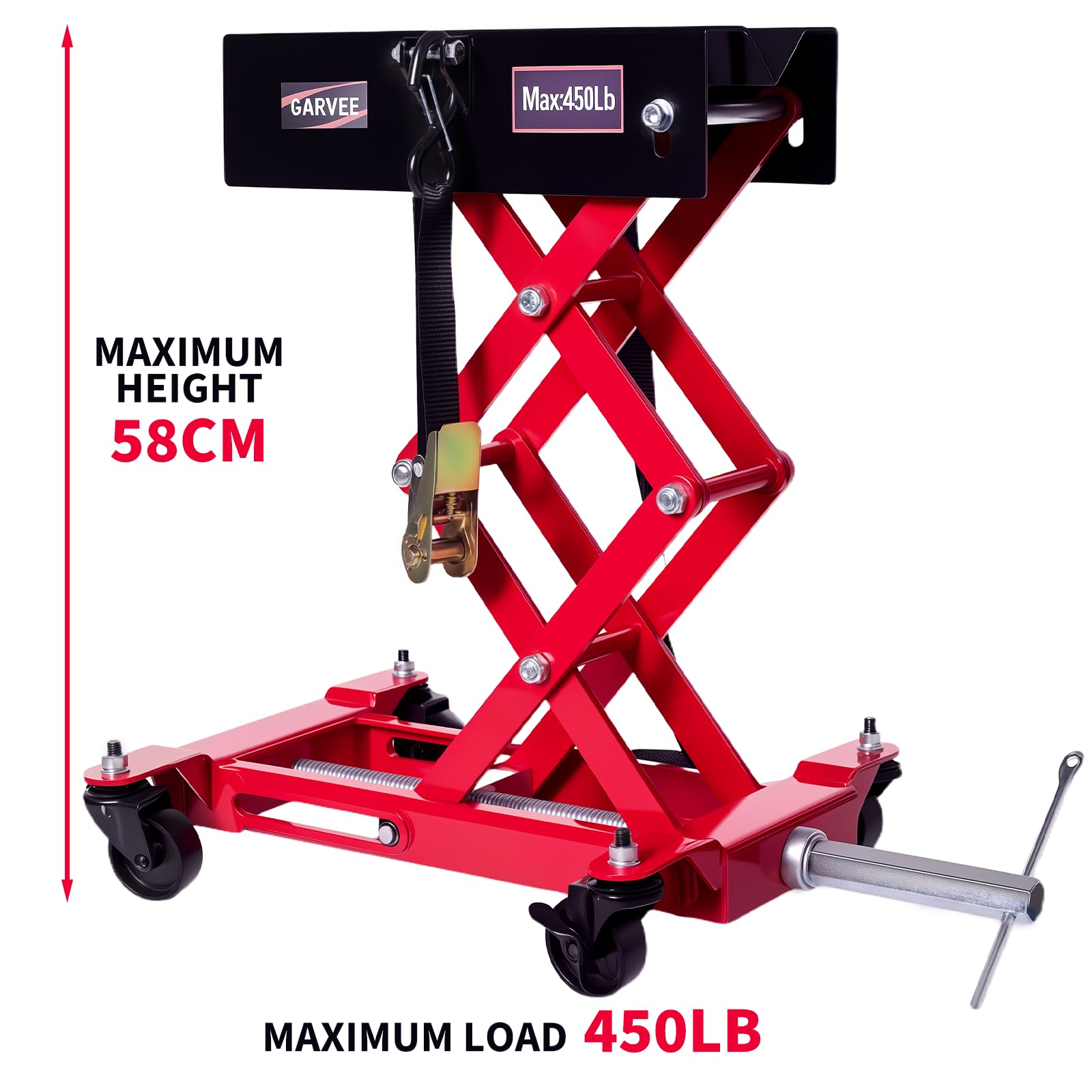 Garvee 450 lbs Transmission Jack - Low-Profile 7"-23" Lift, Heavy-Duty Steel Design with Safety Straps and 4 Swivel Wheels for Garage Use