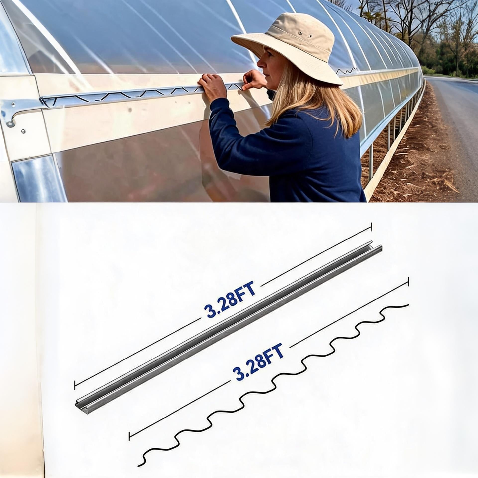 Garvee Greenhouse Lock Channel Kit for Polytunnels and Shade Cloth, 40-Piece 1 m Galvanized Steel U-Channels with PVC-Coated Wiggle Wire