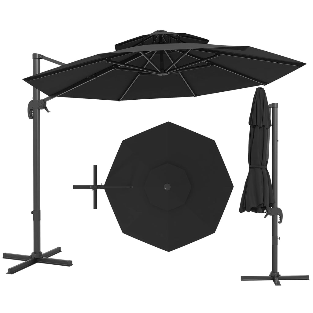 Garvee 10FT Offset Cantilever Patio Umbrella – 360° Rotation, Easy Tilt, UV Protection, Fade-Resistant Polyester – Large Outdoor Sun Shade Parasol for Pool, Deck, Garden, Backyard, Black