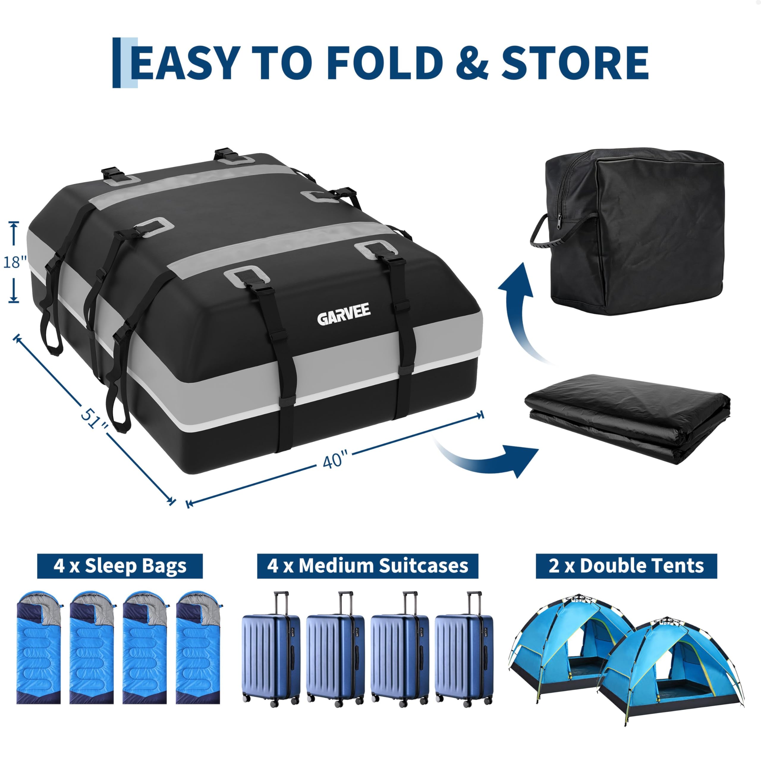 Garvee Waterproof Car Rooftop Cargo Carrier Bag 21 Cubic Feet – Heavy-Duty Soft Shell Roof Luggage Storage for All Vehicles – Includes Password Lock, 6 Door Hooks, 2 Ratchet Straps, Anti-Slip Mat – Size 132x100x45cm – Color: 21CUFT, Mat: 130x100cm,