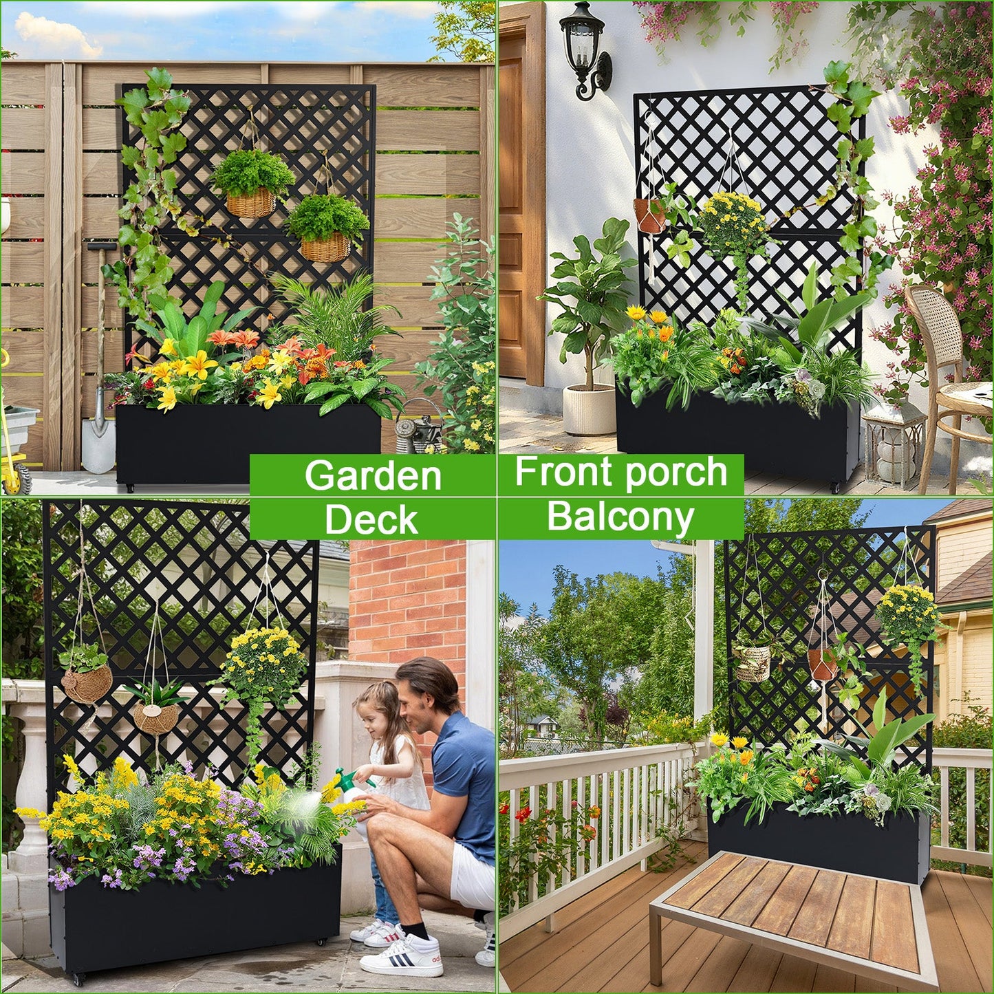 Garvee 73" x 46" x 12" Metal Planter Box with Trellis, Raised Garden Bed with Privacy Screen, Drainage Holes for Climbing Plants, Flowers & Vegetables, Black