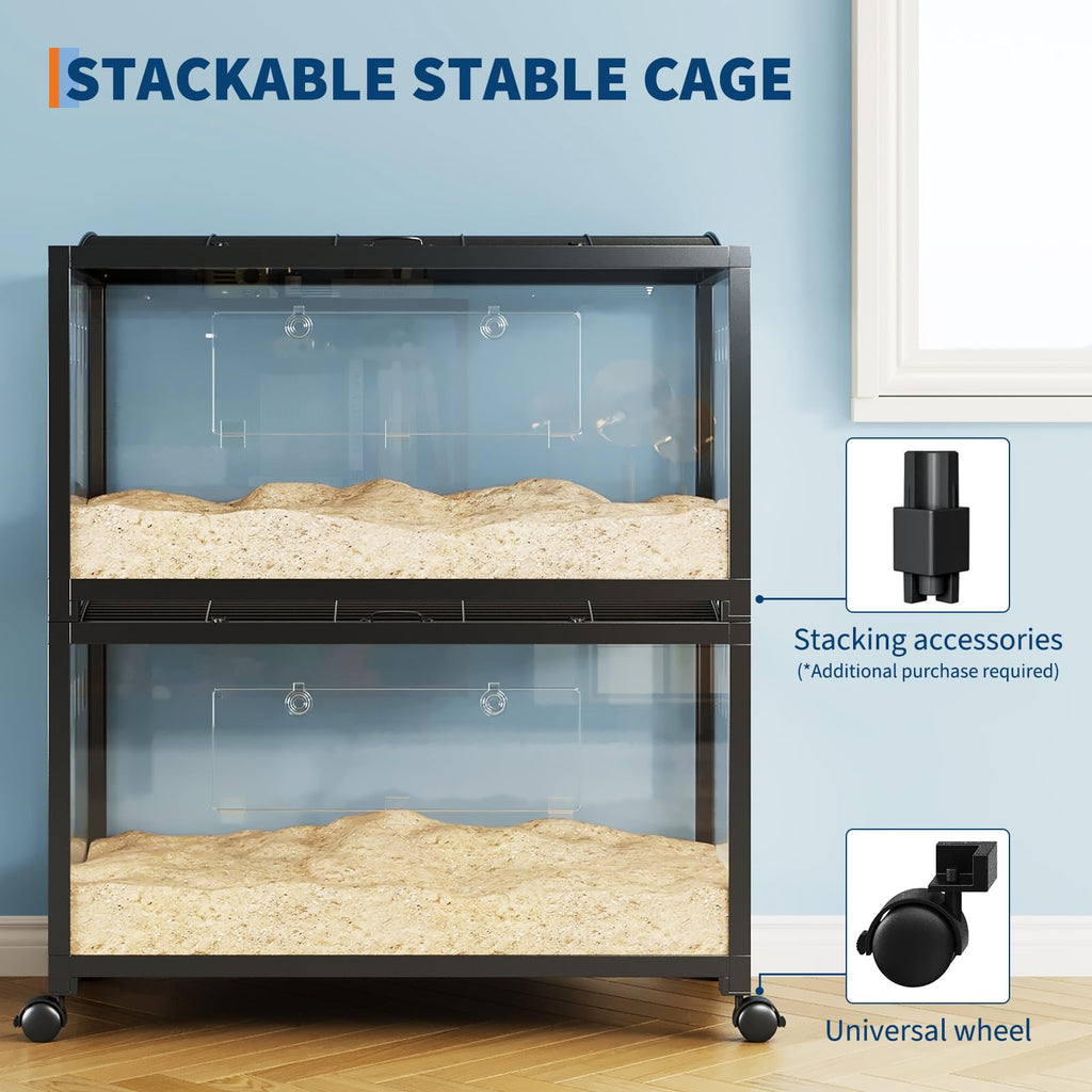 Garvee Large Hamster Cage, 3-Tier Gerbil Cages with Running Wheel, Water Bottle, Food Bowl, Ramps, Portable Hamster House with 7" Deep Glass Bottom for Syrian, Hamster, Gerbils (Metal Black)