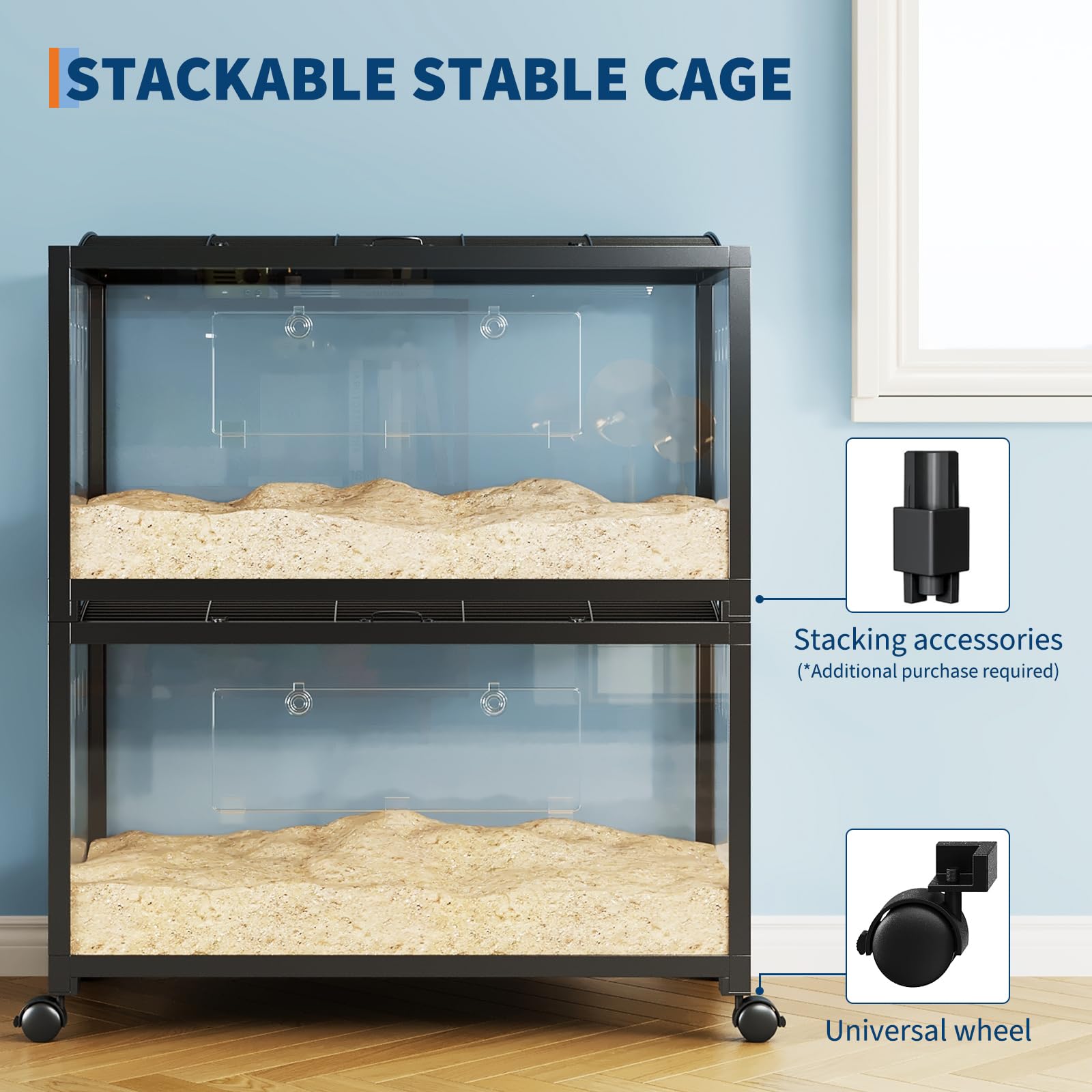 Garvee Large Hamster Cage, 3-Tier Gerbil Cages with Running Wheel, Water Bottle, Food Bowl, Ramps, Portable Hamster House with 7" Deep Glass Bottom for Syrian, Hamster, Gerbils (Metal Black)