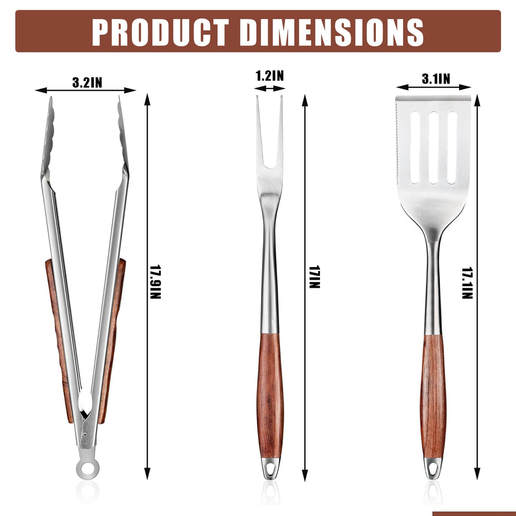 Garvee Heavy Duty Stainless Steel BBQ Grill Tool Set, 3-Piece with Heat Resistant Pear Wood Handles – Slotted Serrated Spatula, Meat Fork, Locking Tongs – Non-Slip Outdoor Grill Accessories for Barbecue, Camping – Color: Pear wood