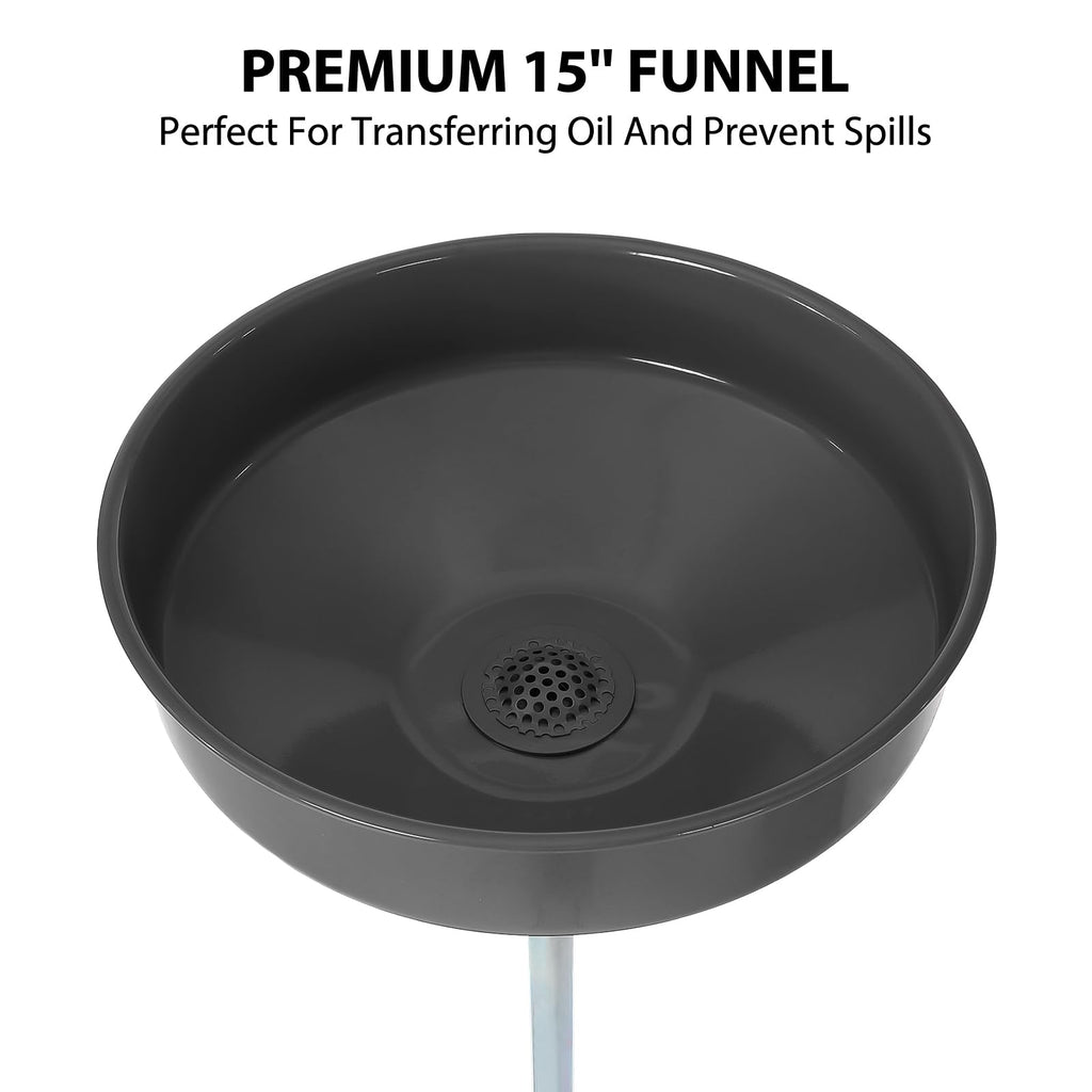 Garvee 20 Gallon Oil Drain Tank Portable Air Operated Drainer Adjustable Funnel Height Steel with Wheels Toolbox for Auto Repair Shops, Black