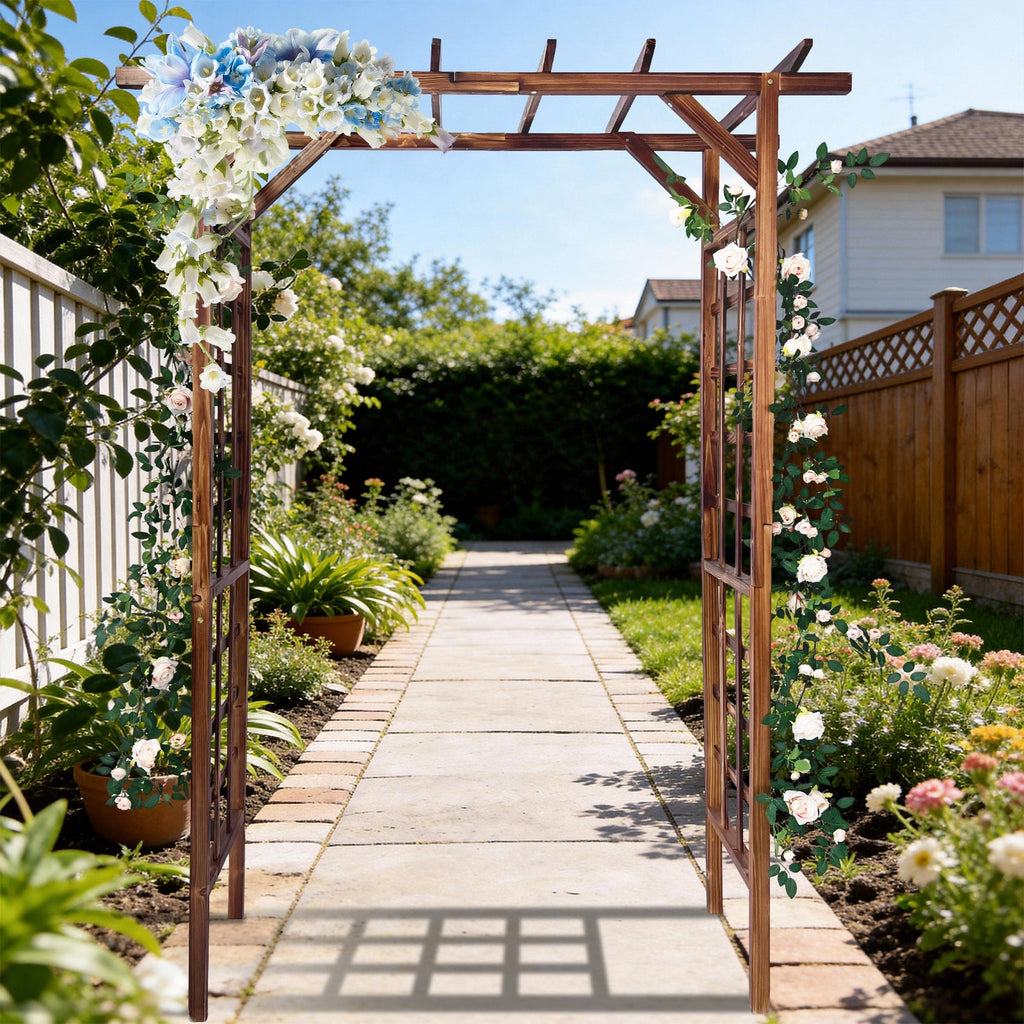 Garvee 85-Inch Wooden Garden Arbor Trellis, Fir Wood Flat-Top Pergola for Climbing Plants, Wedding, Patio, Lawn & Backyard, Dark Brown