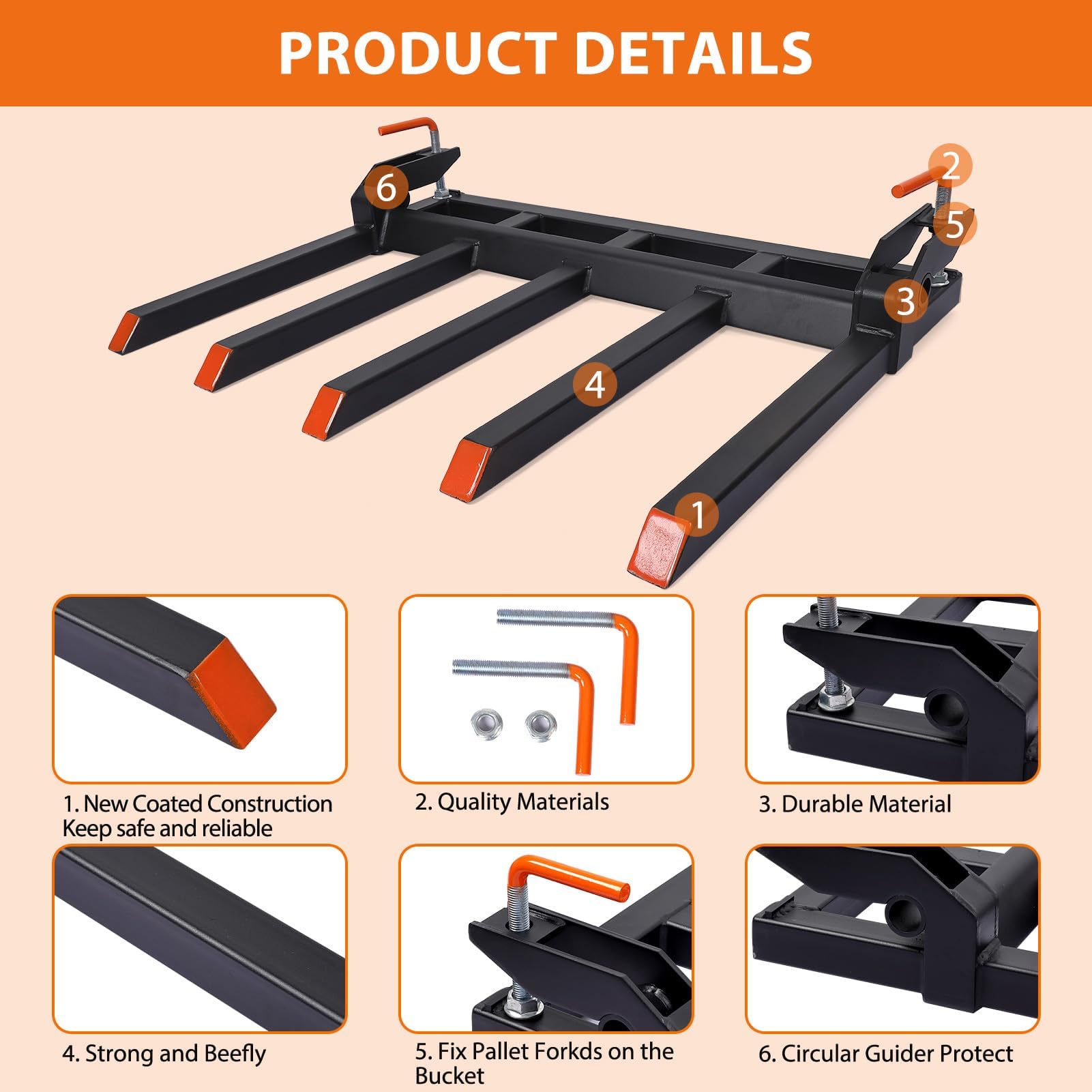 Garvee 68" Clamp-On Debris Forks, 6000 lb Steel Pallet Fork Attachment for Tractor Loader Bucket