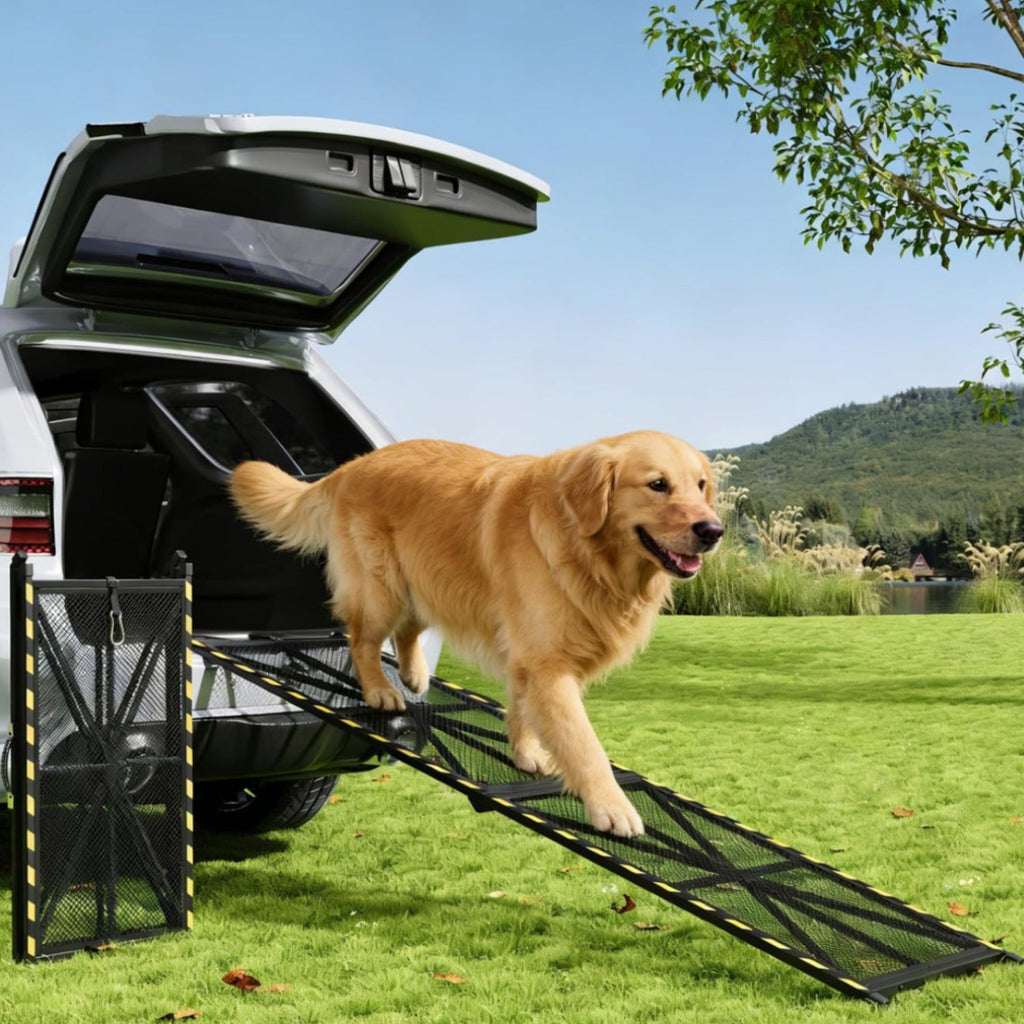 Garvee 63"×20" Portable Dog Ramp for Cars,  Heavy Duty Steel Folding Pet Ramp for Large Dogs with Anti-Slip Mesh Incline Access Car Ramp for SUV/Truck/RV, Outdoor Dog Ramp 300 lbs Capacity
