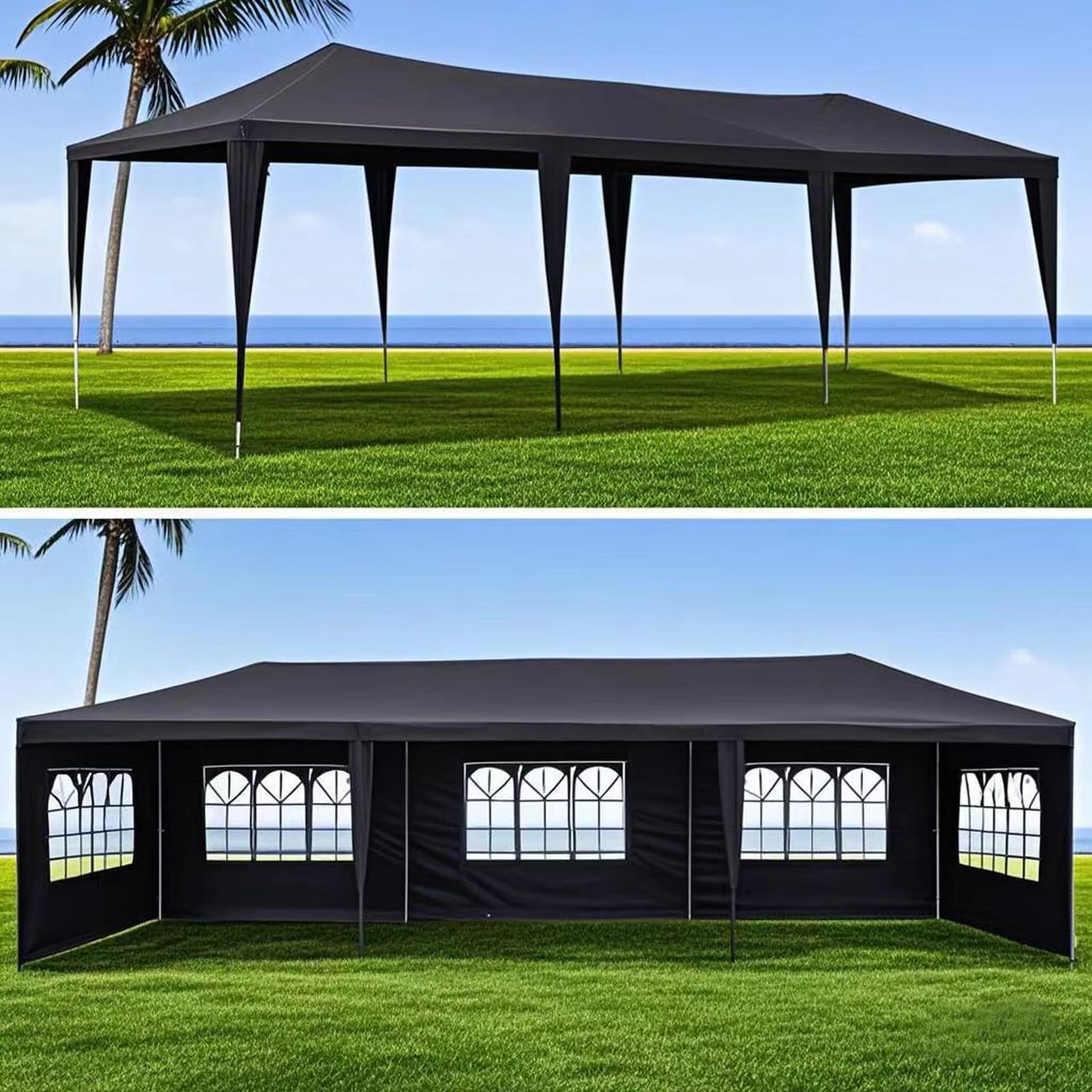 Garvee 10' × 30' Outdoor Party Tent with 8 Removable Sidewalls, Waterproof Canopy, Wedding Gazebo for Backyard, Patio, BBQ and Events, Black