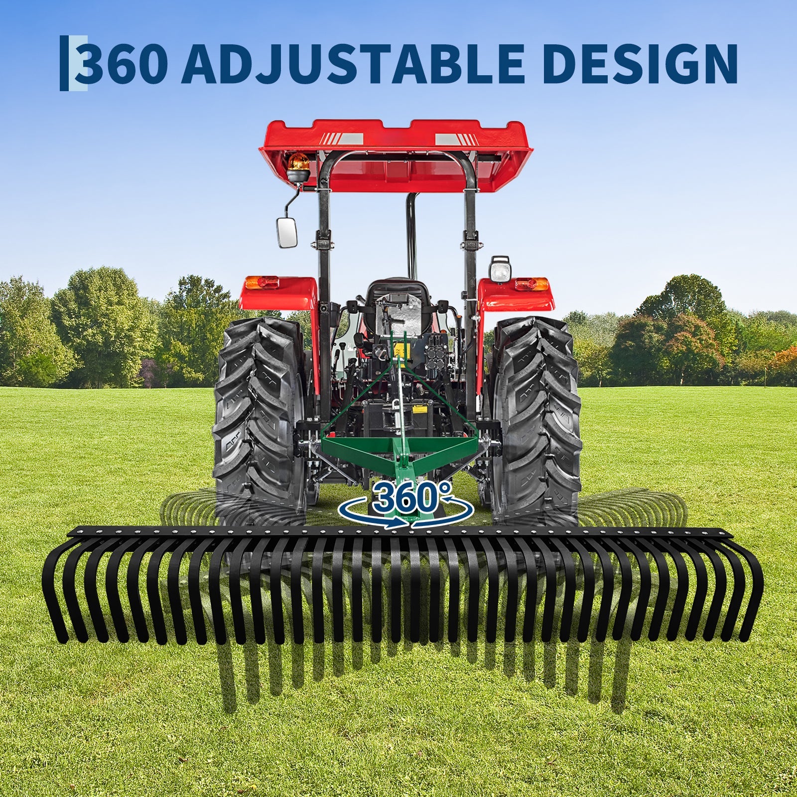 Garvee Heavy Duty 3-Point Landscape Rake for Tractor - 6FT Rock Rake with 37 Steel Tines - 360° Rotating Head - Fits Category 1 & 2 Tractors - Ideal for Lawn, Garden, and Yard - 6 Feet (72 Inches) Green, 37 Teeth