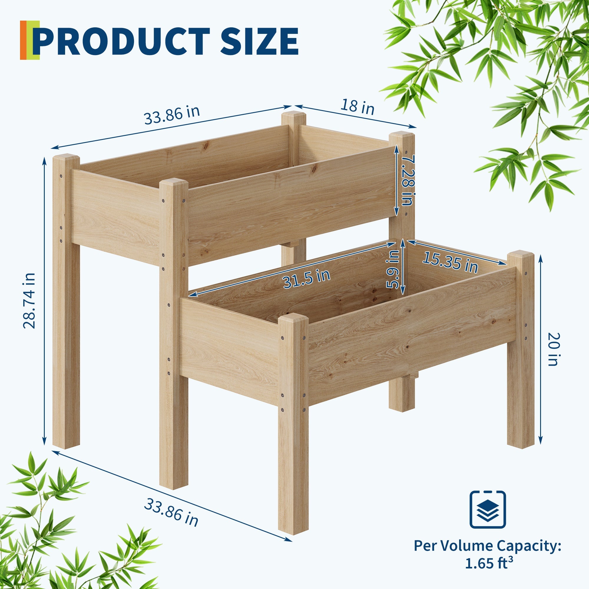 Garvee Two-Tier Wooden Raised Garden Bed with Legs, 34" x 34" x 29" Elevated Planter Box - 8 Drainage Holes - 352 lbs Capacity - Open Base Tall Outdoor Planter for Vegetables, Herbs, Flowers, Patio, Balcony, Backyard - Yellow