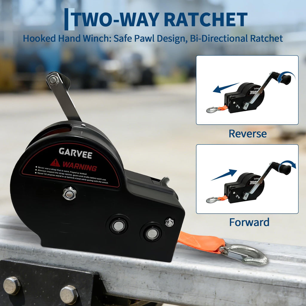 Garvee 3500lbs Heavy Duty Boat Trailer Winch with 33ft Strap, 4:1/8:1 Gear Ratio Hand Winch, Portable Hand Crank Winch for Towing Pulling Boat Trailer Truck RV ATV Jet Ski & Off-Road Recovery, Orange