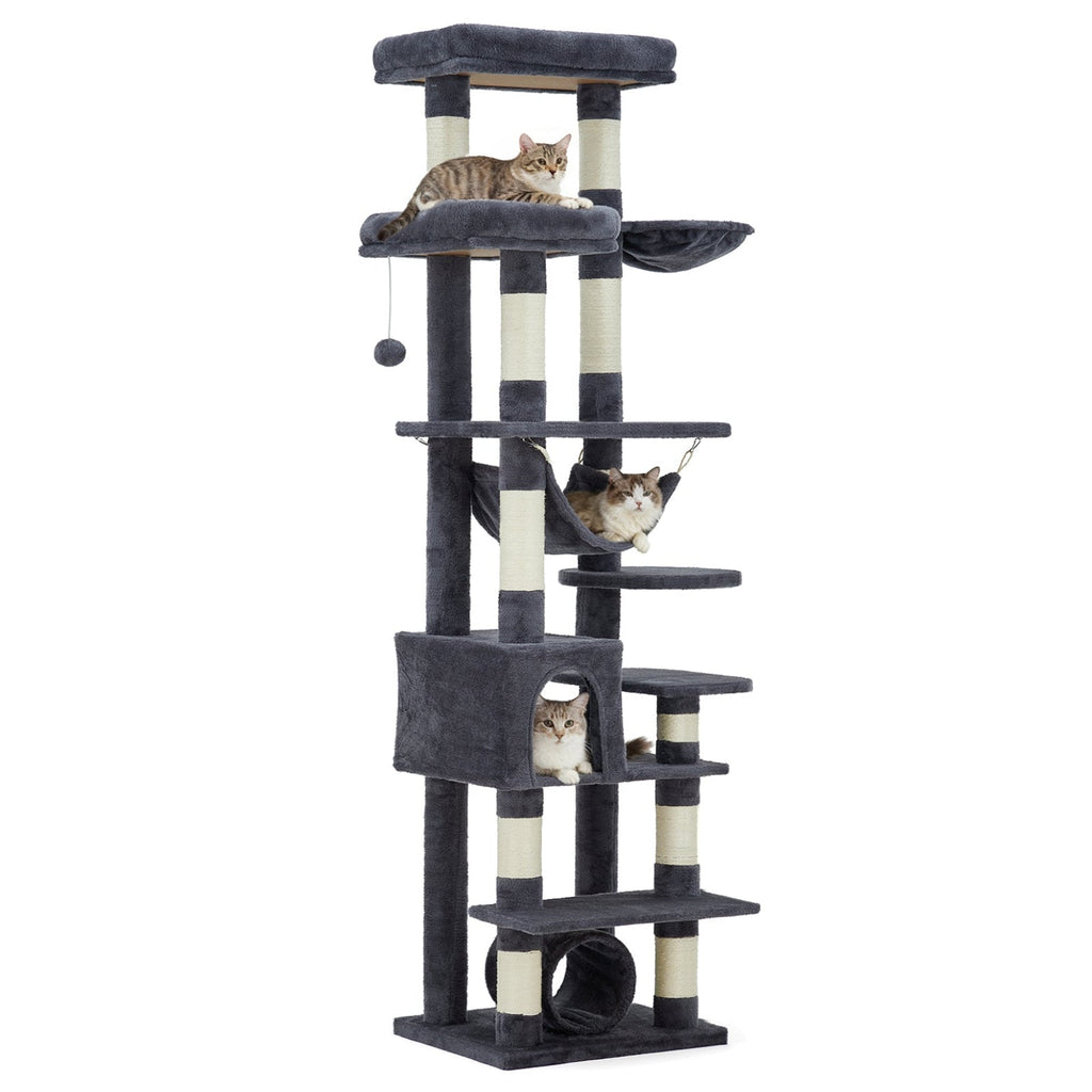 Garvee Multi-Level Cat Tree with Condo, 74" Tall Cat Tower with 11 Scratching Posts, Hammock, Tunnel, Large Top Perches & Anti-tip Kit, Indoor Cat Furniture for Large Cats, Dark Gray