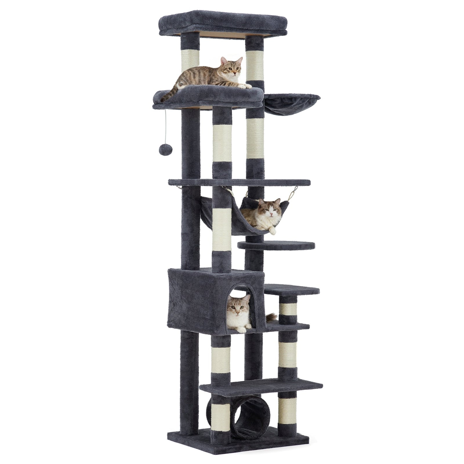 Garvee Multi-Level Cat Tree with Condo, 74" Tall Cat Tower with 11 Scratching Posts, Hammock, Tunnel, Large Top Perches & Anti-tip Kit, Indoor Cat Furniture for Large Cats, Dark Gray