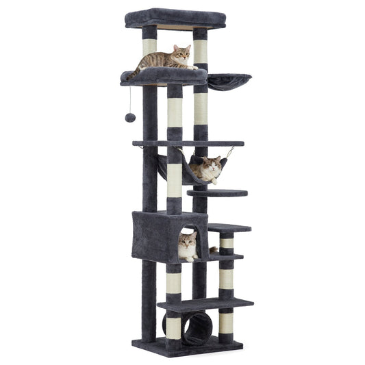 Garvee Multi-Level Cat Tree with Condo, 74" Tall Cat Tower with 11 Scratching Posts, Hammock, Tunnel, Large Top Perches & Anti-tip Kit, Indoor Cat Furniture for Large Cats, Dark Gray