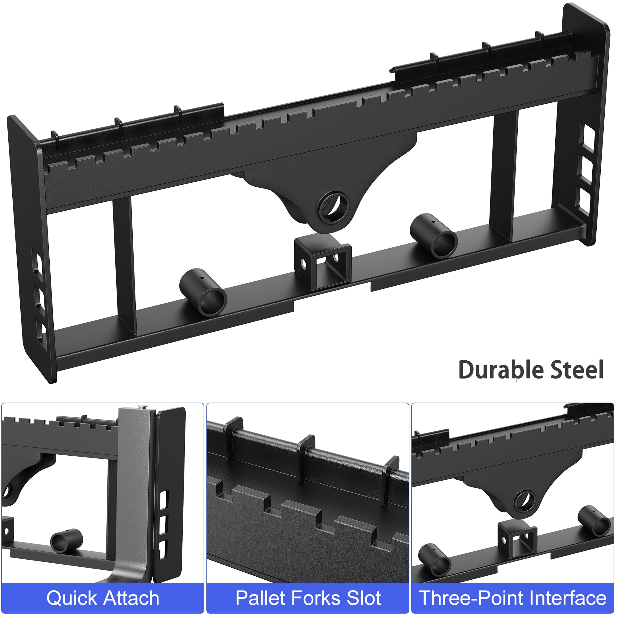 Garvee 4000 lbs Heavy Duty Skid Steer Pallet Fork Attachment - 48" Adjustable Blades, 2" Receiver Hitch & Hay Spear Sleeves - 45.5" Quick Attach Frame Compatible with Kubota & Tractor Loaders