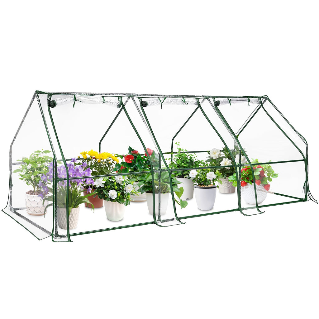 Garvee Mini Greenhouse 96" x 36" x 36", 0.09 mm Clear PVC Cover, Powder-Coated Steel Frame, Roll-Up Zipper Door for Outdoor Garden Plants