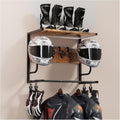 Garvee Wall-Mounted Helmet Rack Organizer for Motorcycle & Cycle – 4 Holders with 4 Integrated Hooks – Sturdy Space-Saving Storage for Garage or Entryway – Easy Install – Melamine Board