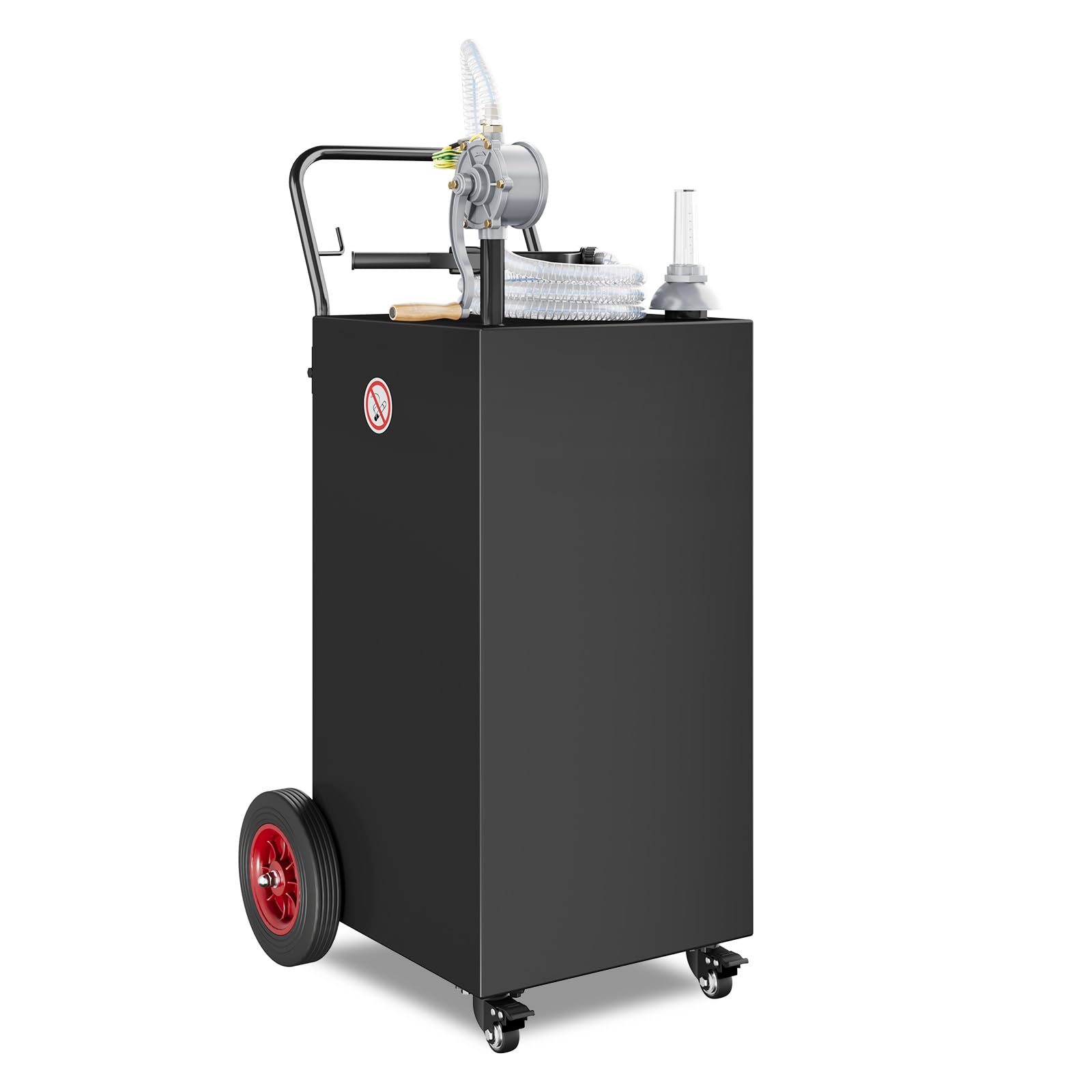 Garvee 40 Gallon Fuel Caddy Portable Gasoline Diesel Tank with Reversible Rotary Hand Pump Carbon Steel 4 Flat-Free Rubber Wheels Black for Cars Boats Lawn Mowers ATVs