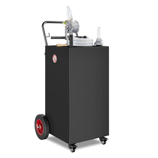 Garvee 40 Gallon Fuel Caddy Portable Gasoline Diesel Tank with Reversible Rotary Hand Pump Carbon Steel 4 Flat-Free Rubber Wheels Black for Cars Boats Lawn Mowers ATVs