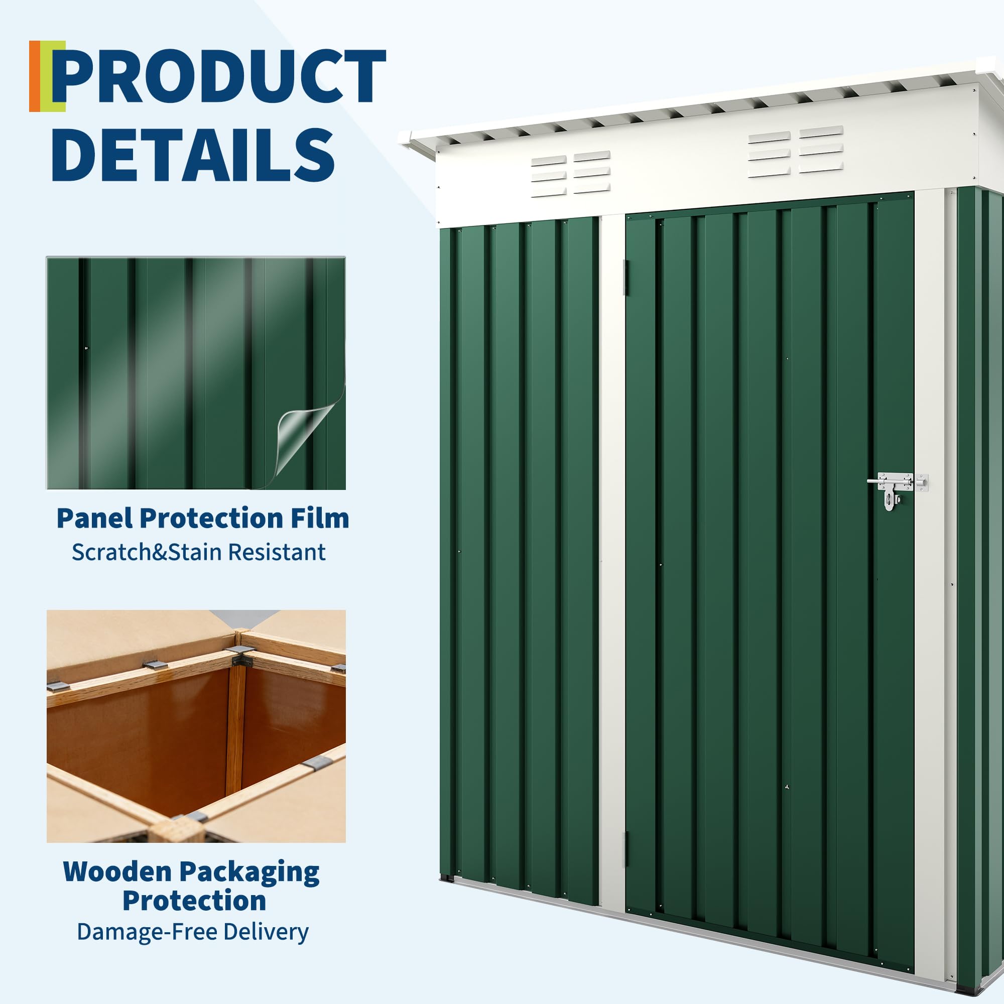 Garvee 5×3FT Metal Outdoor Storage Shed, 67 Cu.Ft Weather-Resistant Galvanized Steel Garden Shed with Lockable Door, Sloped Roof & Vents, Patio Lawn Equipment Storage House, Dark Green