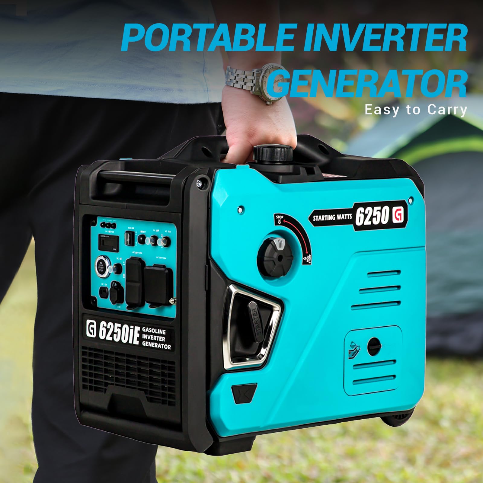 Garvee G6250 Portable Inverter Generator — 6250W Peak / 5800W Rated, 120V/60Hz, RV-Ready 30A, Ultra-Quiet <60 dB, 2.9 gal Tank, Wheels & Carry Handle