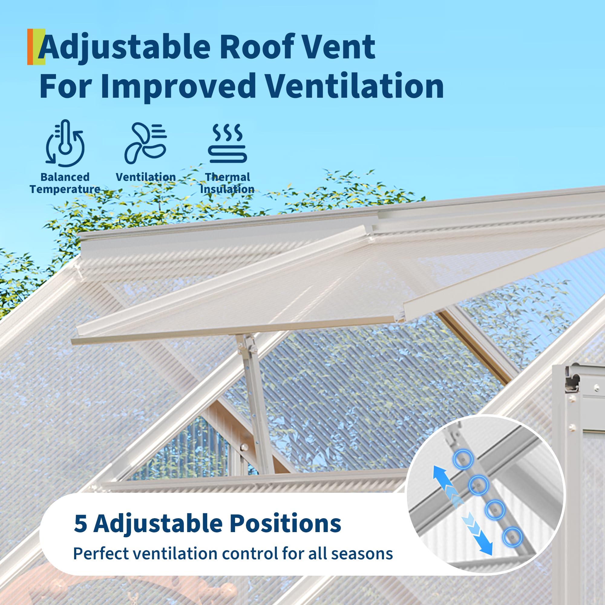 Garvee 6 x 3 FT Walk-In Greenhouse, 4 mm Twin-Wall Polycarbonate Panels, Aluminum Frame, Roof Vent, Sliding Door & Rain Gutters, Silver