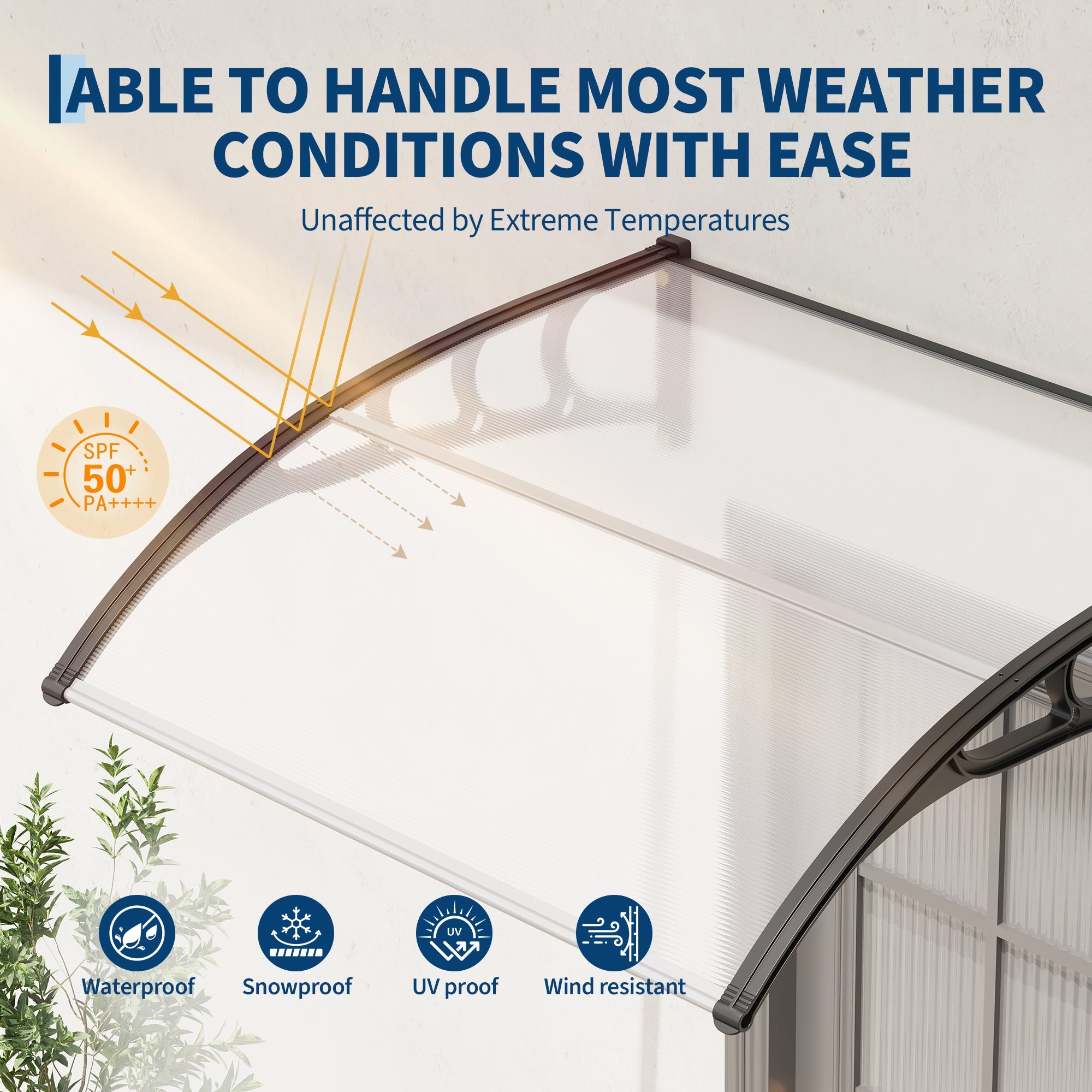 Garvee 40" x 40" Polycarbonate Door & Window Awning Canopy, Weather-Resistant Outdoor Cover with Plastic Steel Brackets, UV/Rain/Snow Protection, Transparent