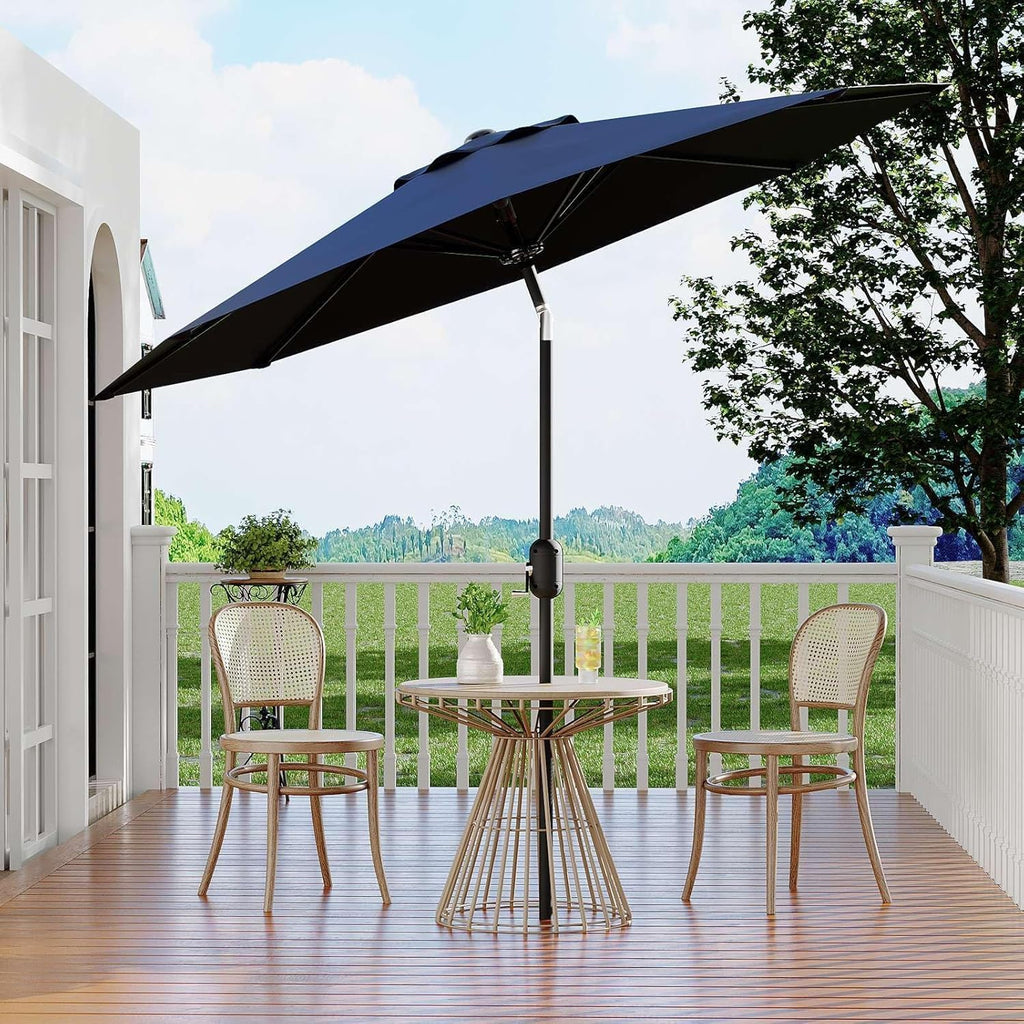 Garvee 9' Patio Table Umbrella, Crank Lift & Push Button Tilt, UV-Resistant Vented Market Umbrella with 8 Iron Ribs for Pool, Deck, Yard & Garden, Navy Blue