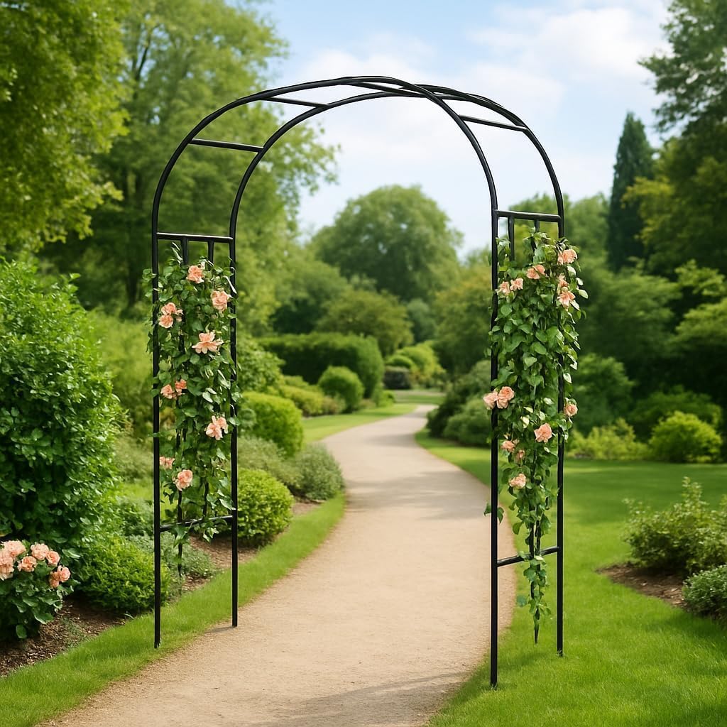 Garvee Metal Garden Arch Arbor Trellis – Heavy Duty Steel Garden Arbor for Climbing Plants, Wedding Ceremony, Party & Outdoor Decoration – Weather-Resistant Black Garden Archway for Lawn, Patio, and Pathway